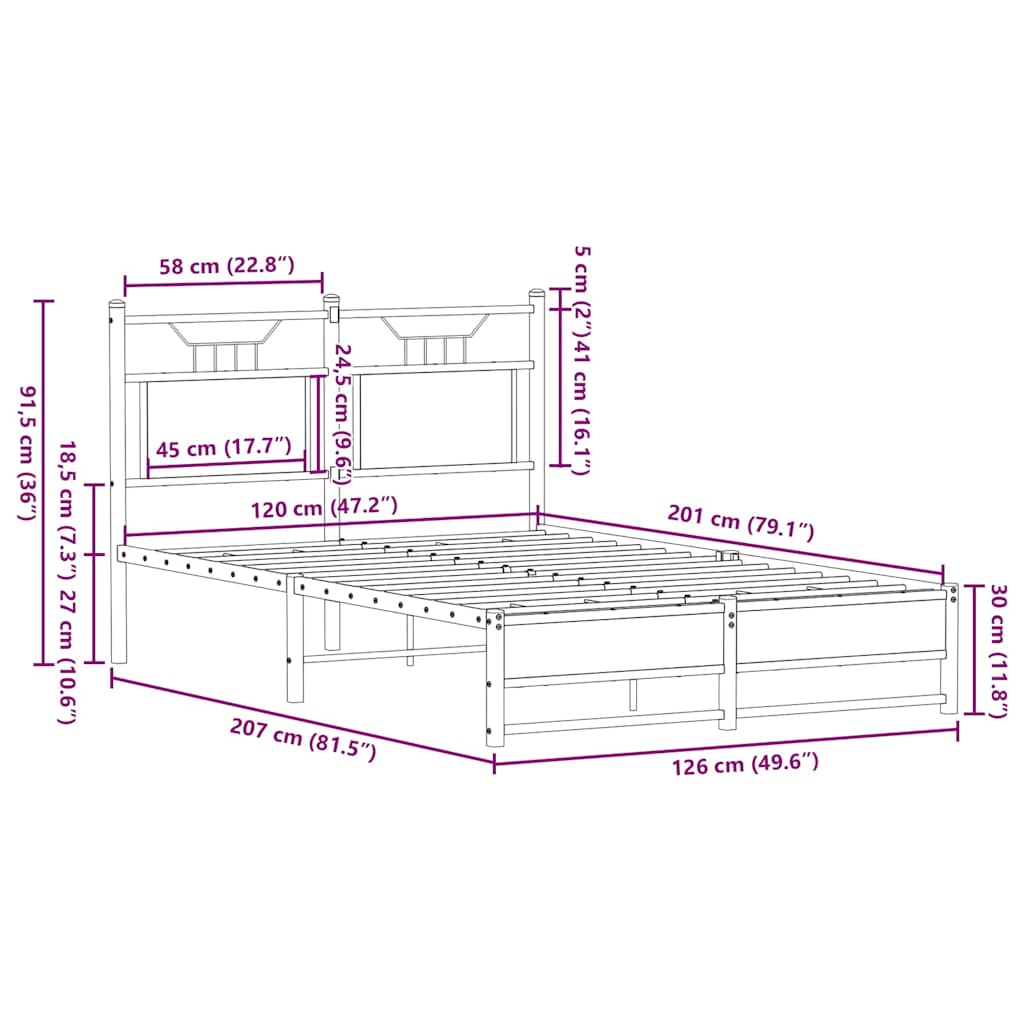 120x200 cm Sonoma Oak Bed Frame, Engineered Wood, No Mattress
