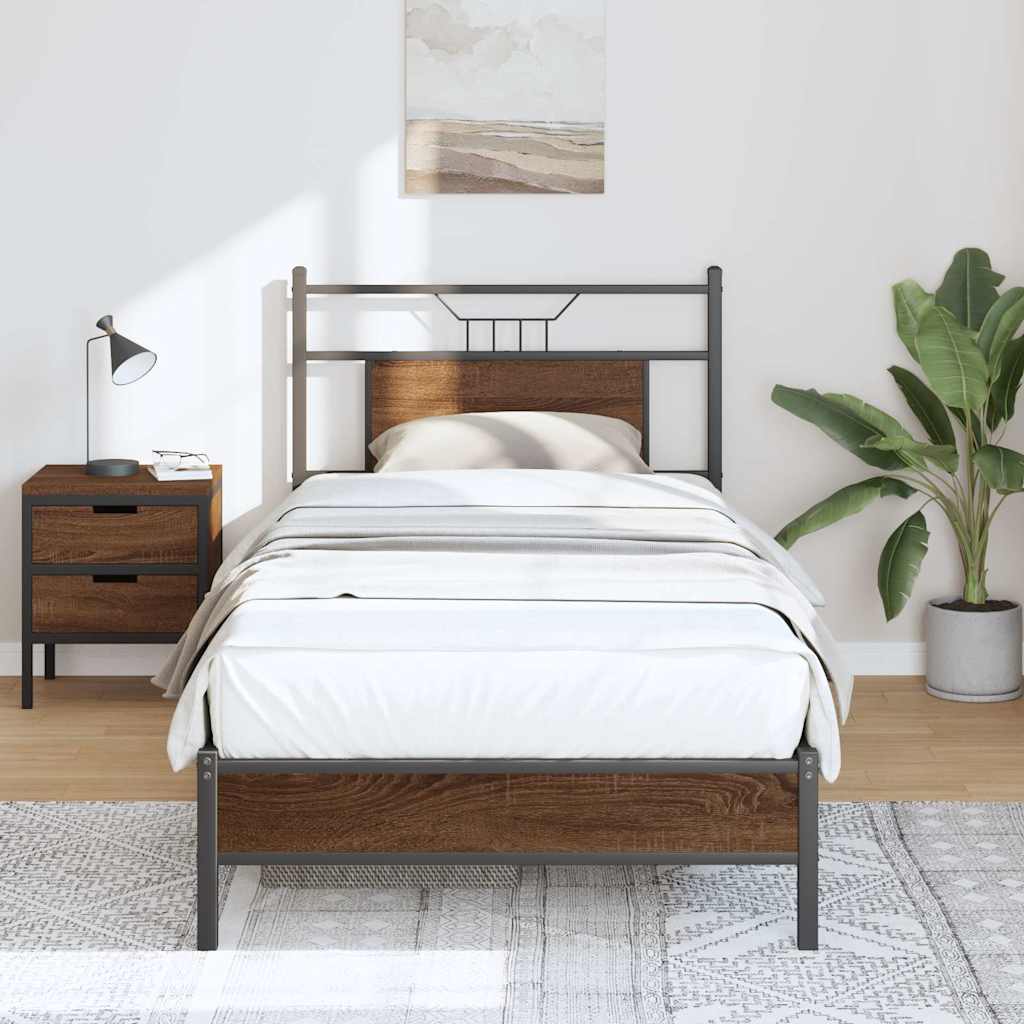 Brown Oak Bed Frame 90x200 cm - Engineered Wood (Mattress Not Included)