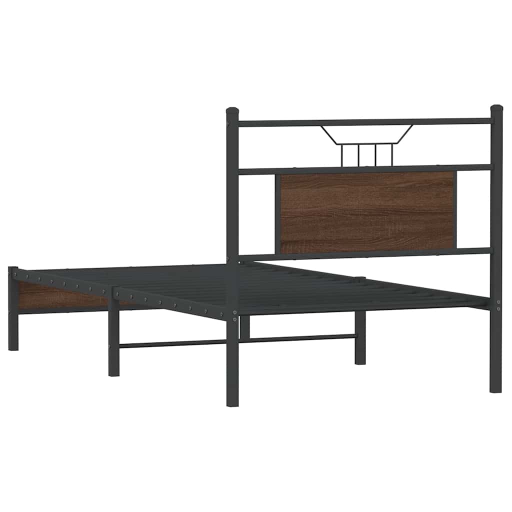 Brown Oak Bed Frame 90x200 cm - Engineered Wood (Mattress Not Included)