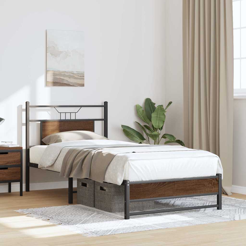 Brown Oak Small Single Bed Frame 75x190 cm - Engineered Wood
