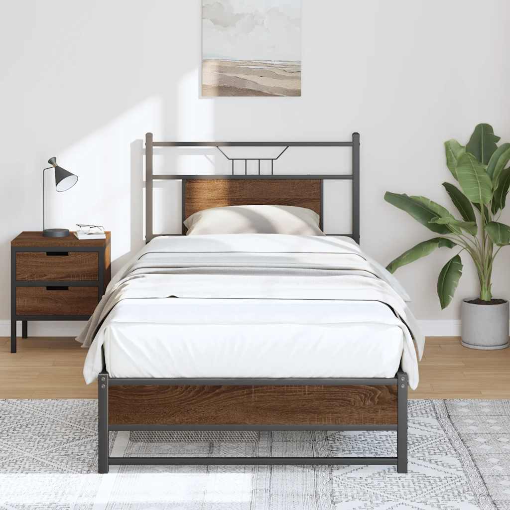Brown Oak Small Single Bed Frame 75x190 cm - Engineered Wood