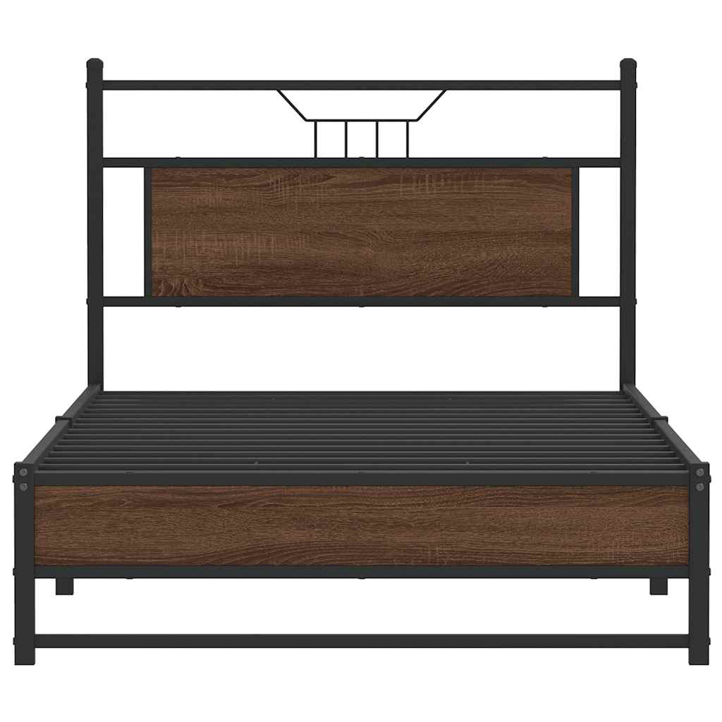 Brown Oak Bed Frame 100x190 cm - Engineered Wood, No Mattress