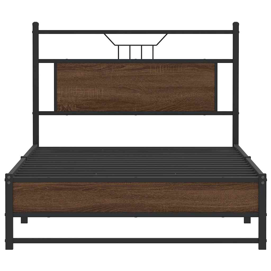 Brown Oak Engineered Wood Bed Frame 100x200 cm - No Mattress