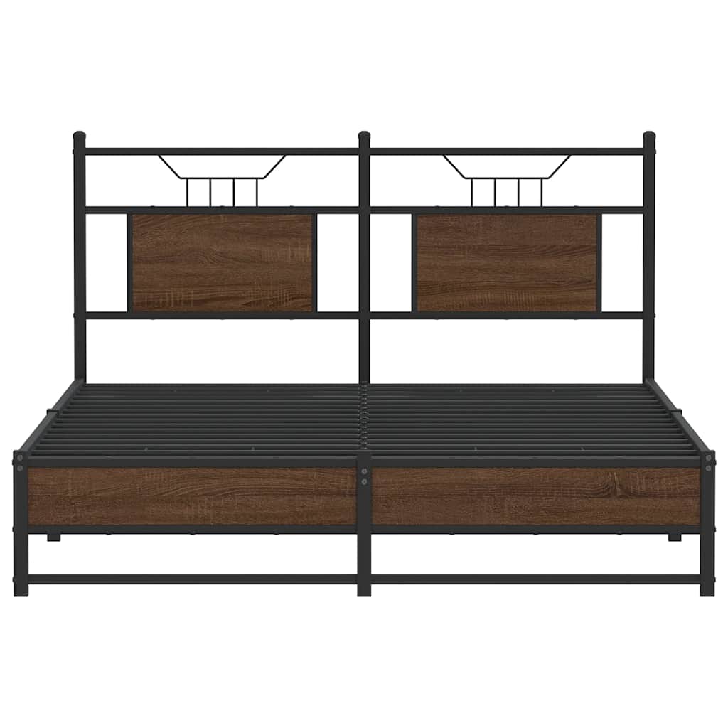 Brown Oak Bed Frame 137x190 cm | Engineered Wood | No Mattress Included