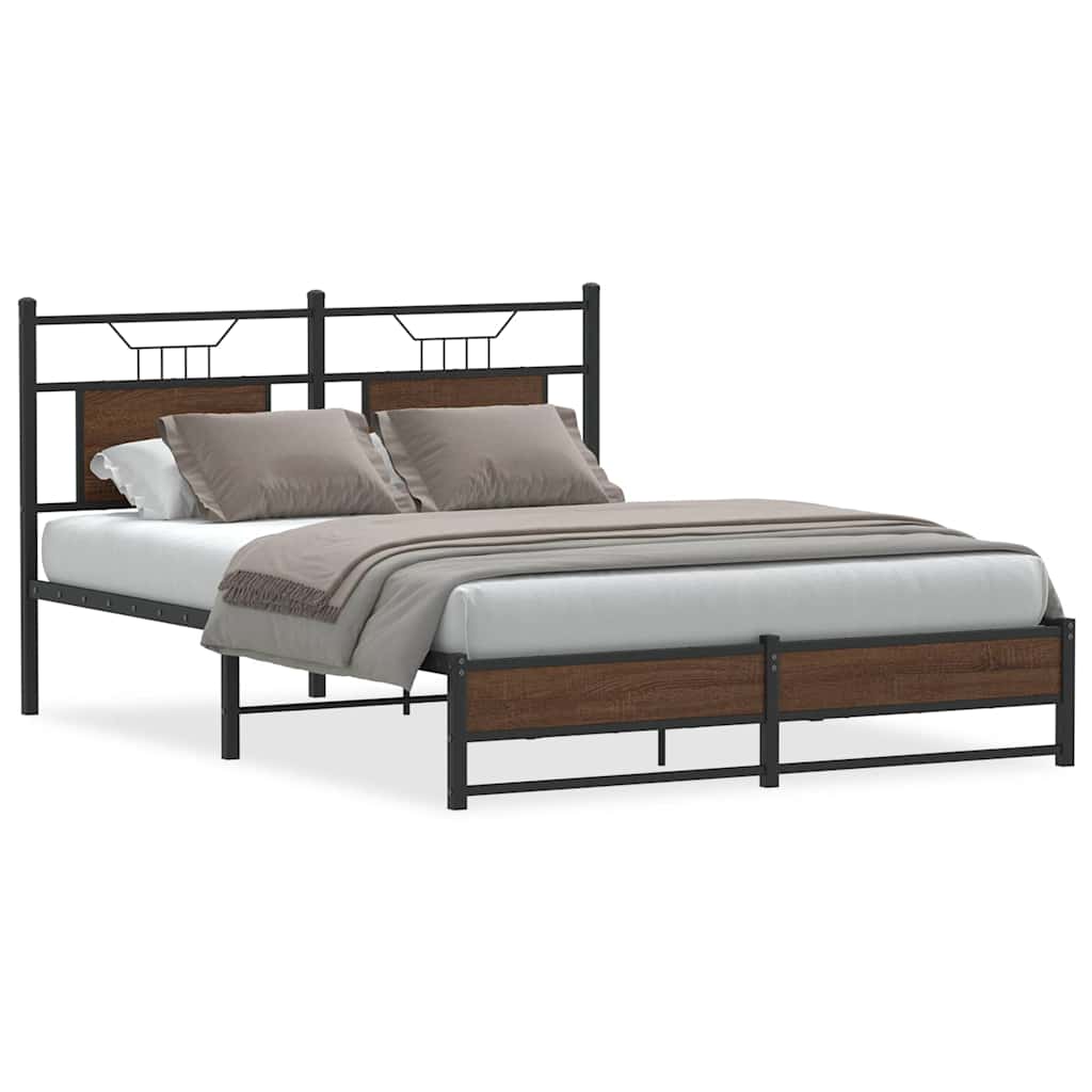 Brown Oak Bed Frame 140x190 cm - Engineered Wood No Mattress