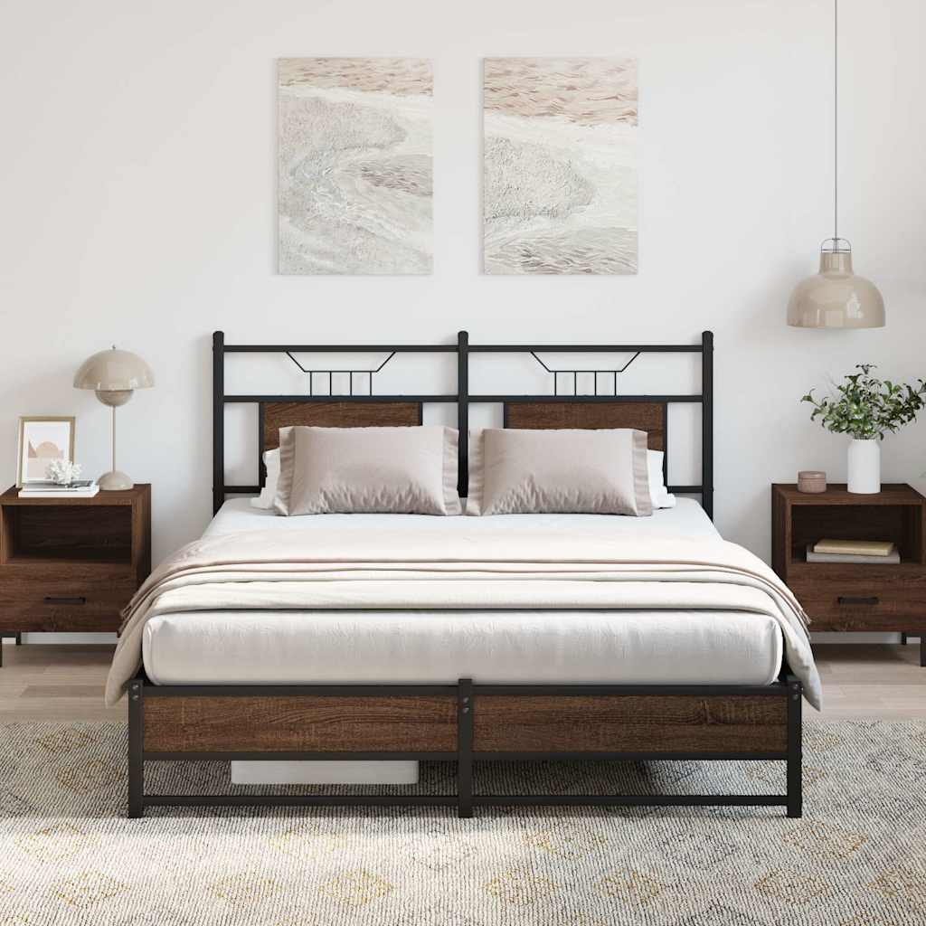 Brown Oak Bed Frame 140x190 cm - Engineered Wood No Mattress