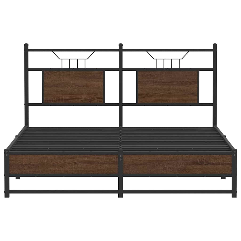 Brown Oak Bed Frame 140x190 cm - Engineered Wood No Mattress