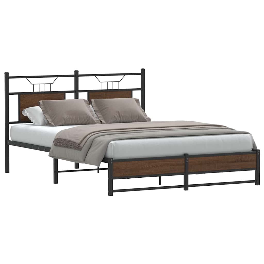 Brown Oak Bed Frame 140x190 cm - Engineered Wood No Mattress