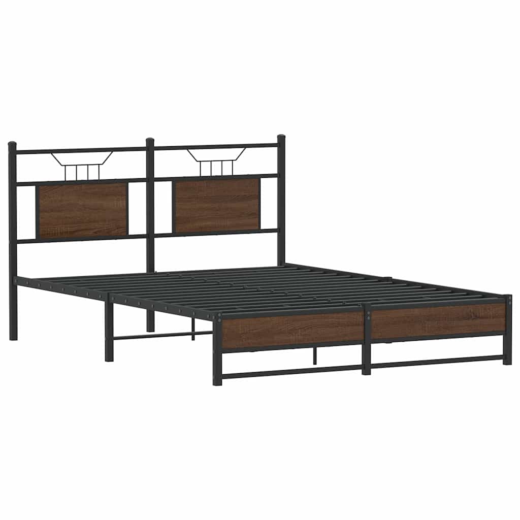 Elegant Brown Oak Bed Frame 140x200cm - Engineered Wood Design