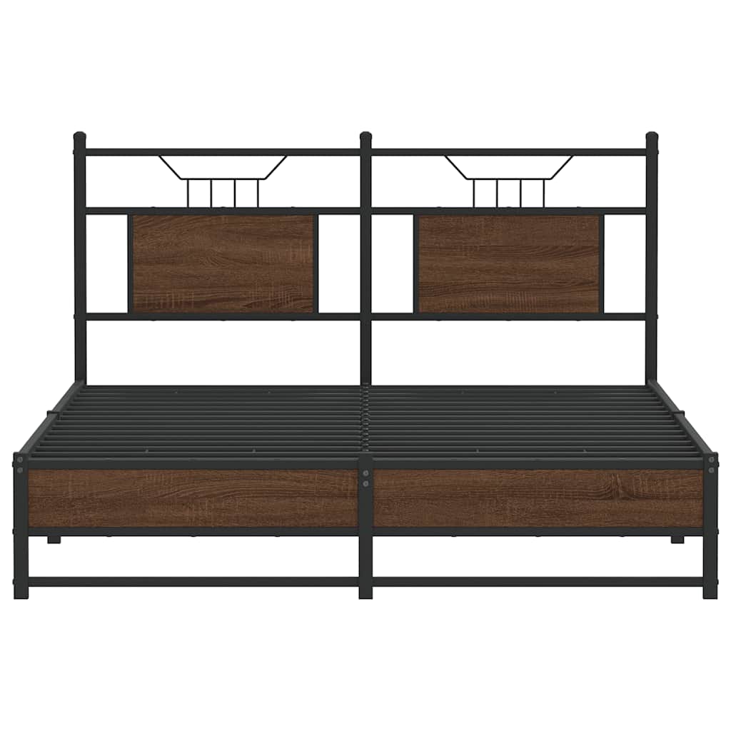 Elegant Brown Oak Bed Frame 140x200cm - Engineered Wood Design