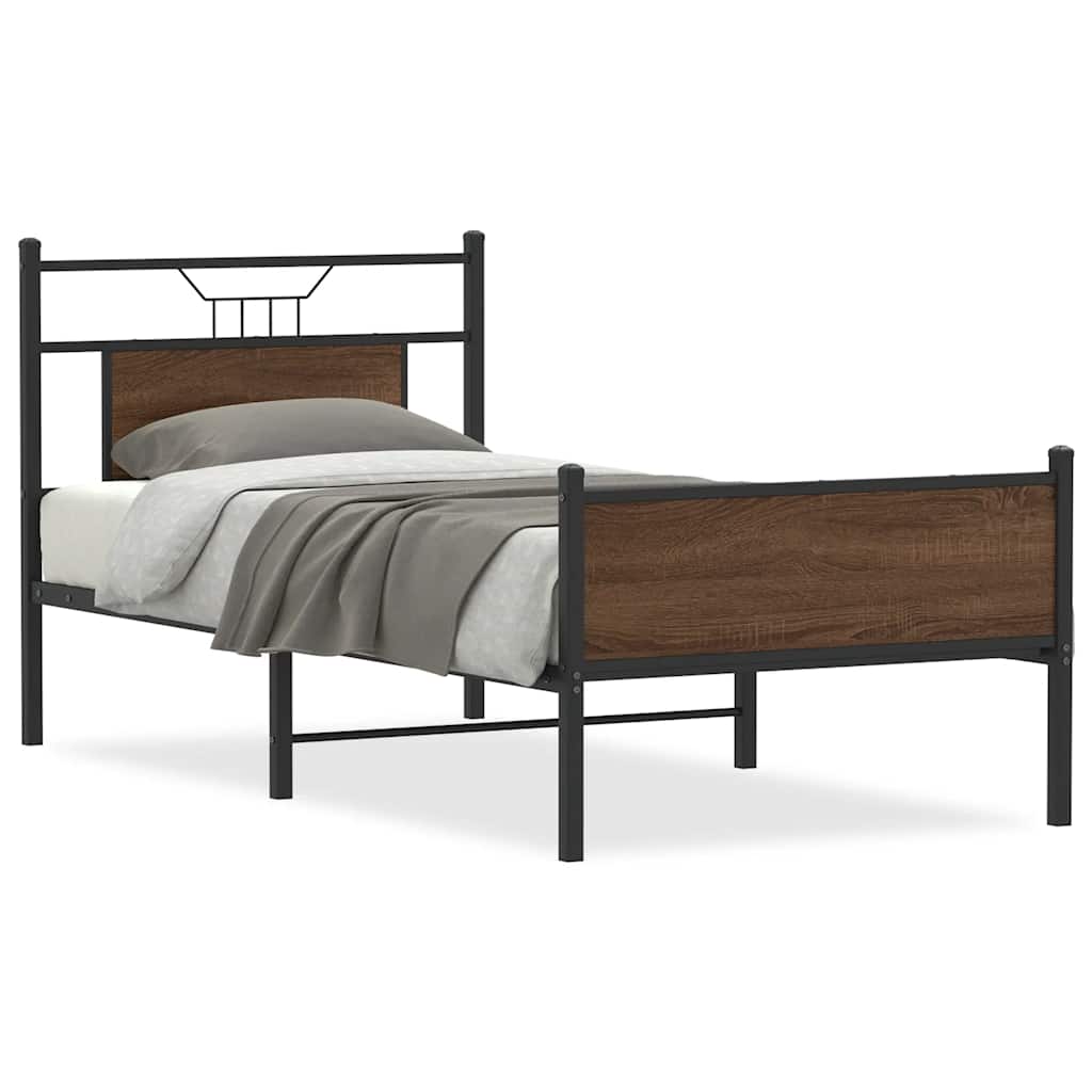 Brown Oak Single Bed Frame 90x190 cm - Engineered Wood Design