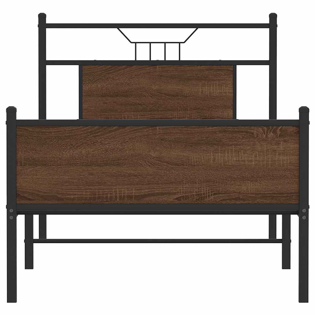 Brown Oak Single Bed Frame 90x190 cm - Engineered Wood Design