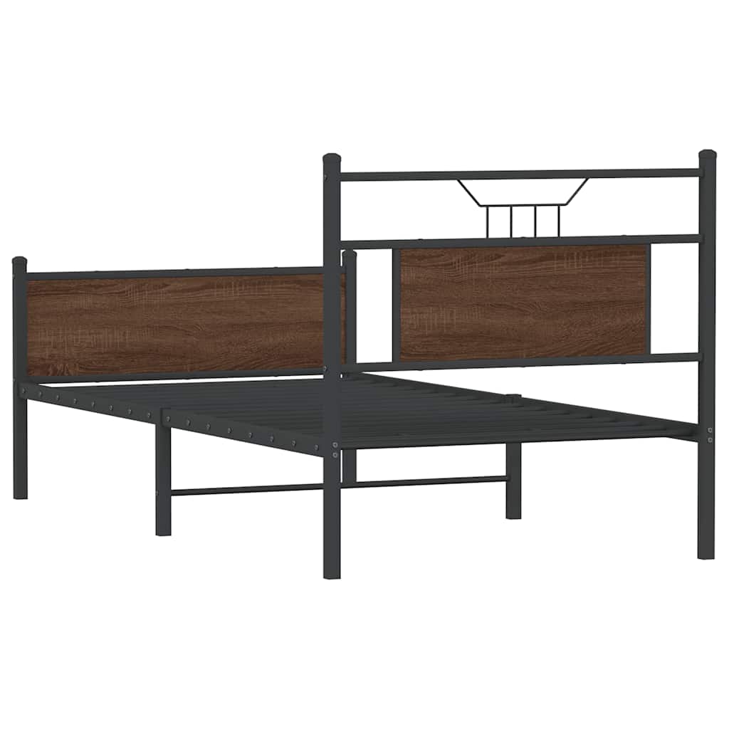 Brown Oak Single Bed Frame 90x190 cm - Engineered Wood Design