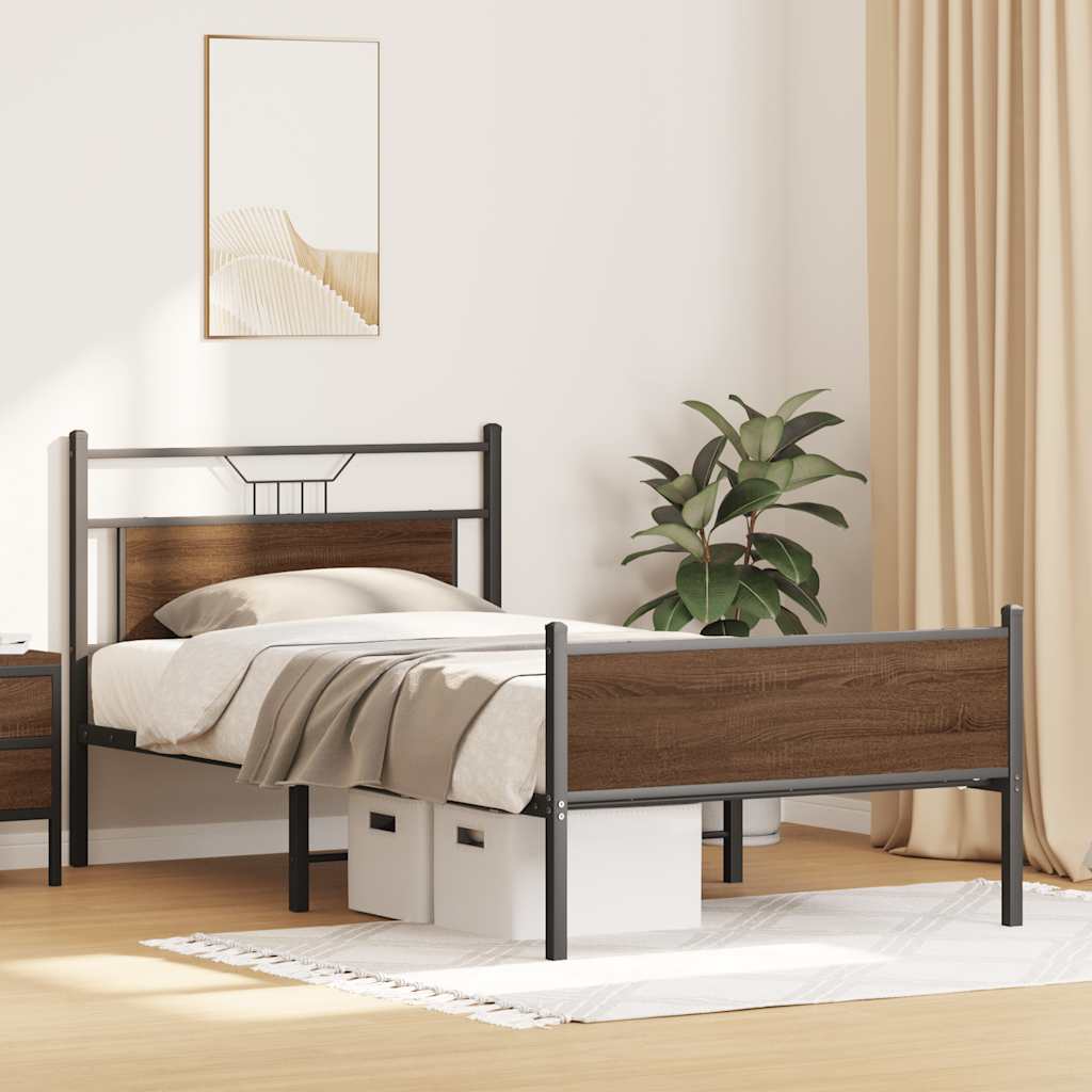 Brown Oak Bed Frame 100x190cm - Durable Engineered Wood Design