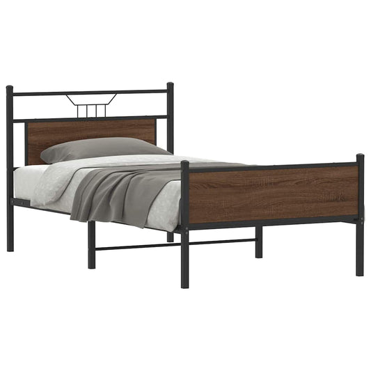 Brown Oak Bed Frame 100x200 cm - Sturdy Engineered Wood Design