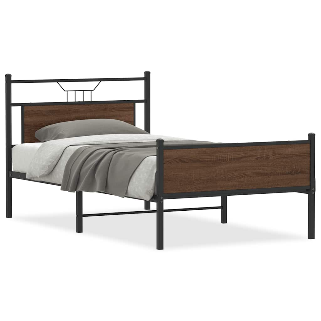 Brown Oak Bed Frame 107x203 cm - Engineered Wood Design