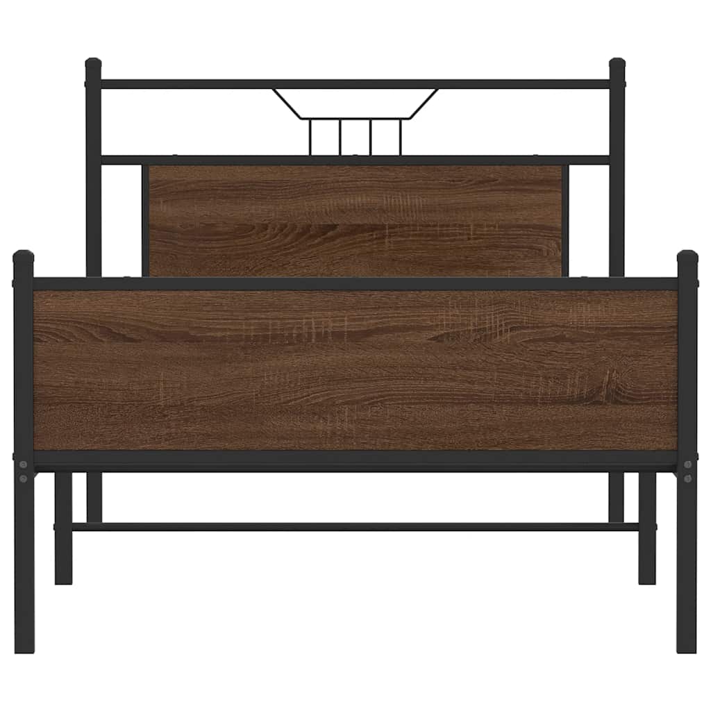 Brown Oak Bed Frame 107x203 cm - Engineered Wood Design