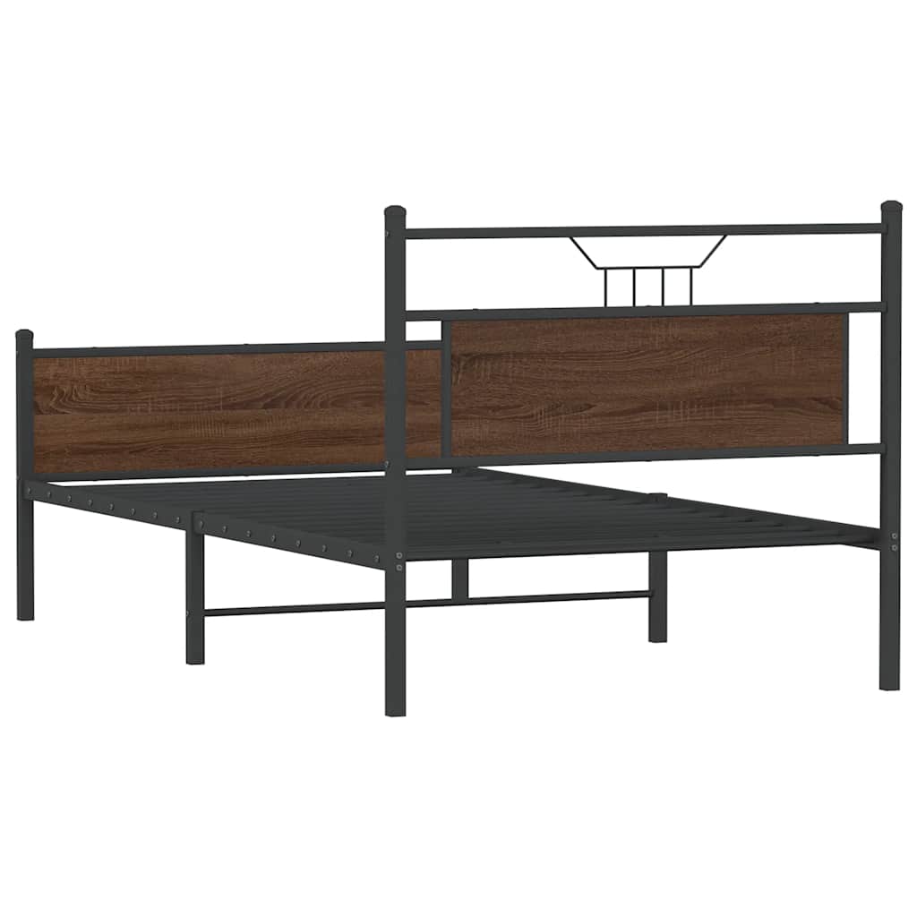 Brown Oak Bed Frame 107x203 cm - Engineered Wood Design