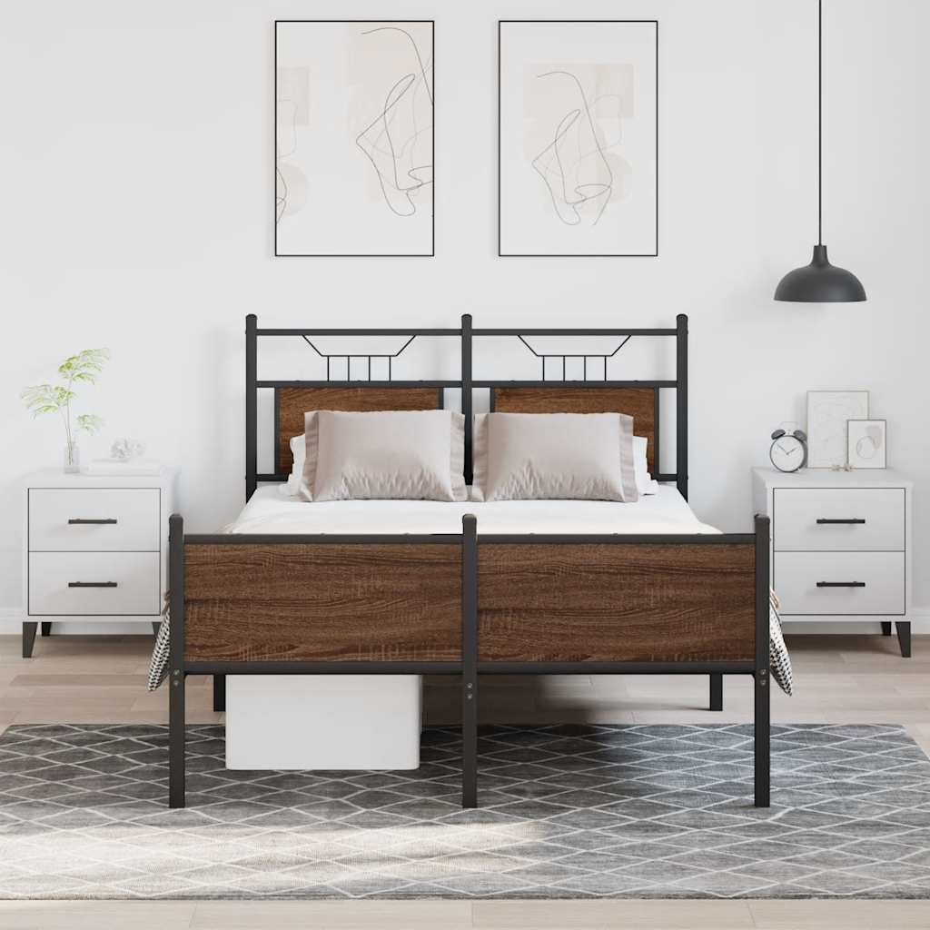 Brown Oak Bed Frame 120x190 cm Small Double - Engineered Wood