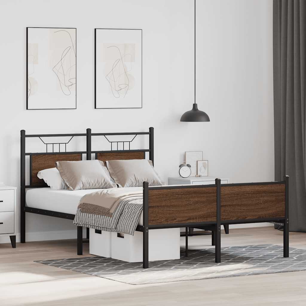 Brown Oak Bed Frame 120x190 cm Small Double - Engineered Wood