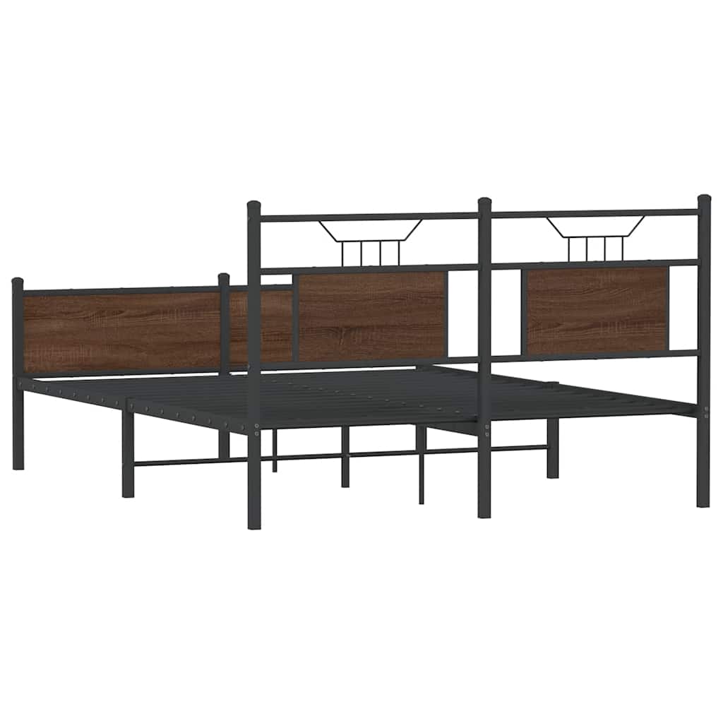 Brown Oak Engineered Wood Bed Frame 140x200 cm (Mattress Not Included)