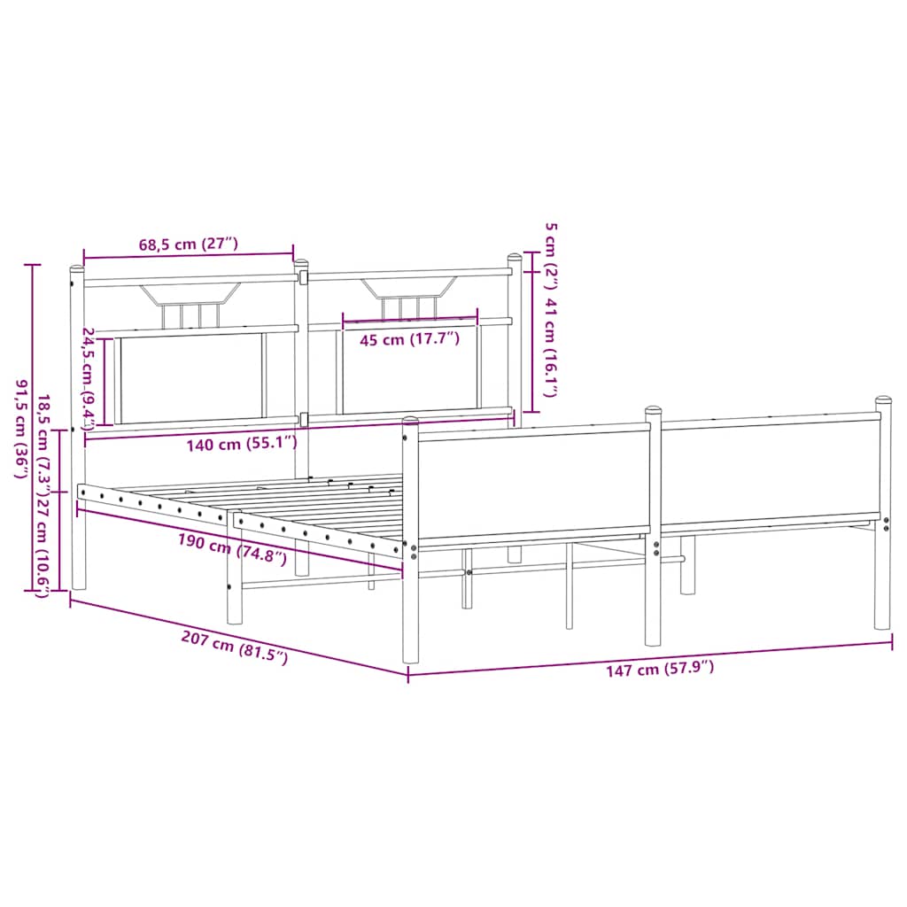 Brown Oak Engineered Wood Bed Frame 140x200 cm (Mattress Not Included)