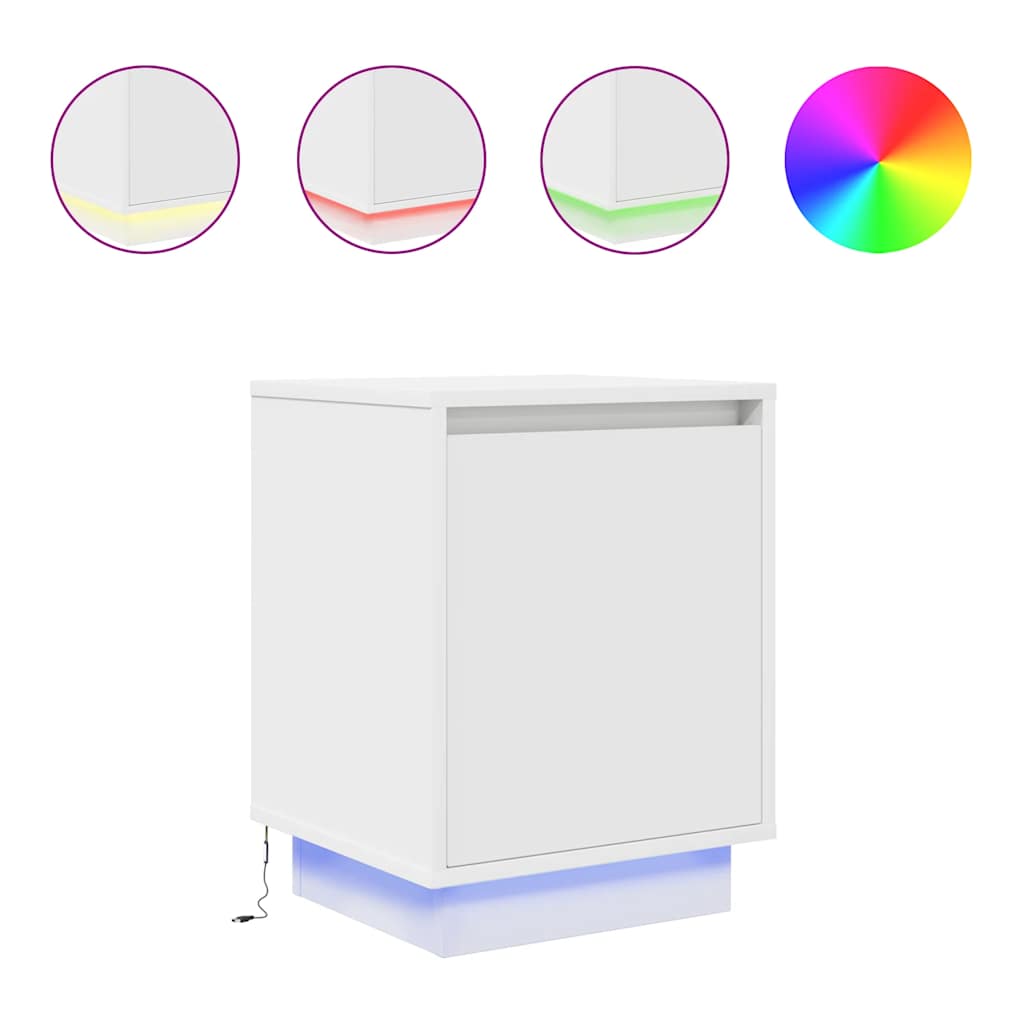 Bedside Cabinet with LED Lights White 38x34x50 cm