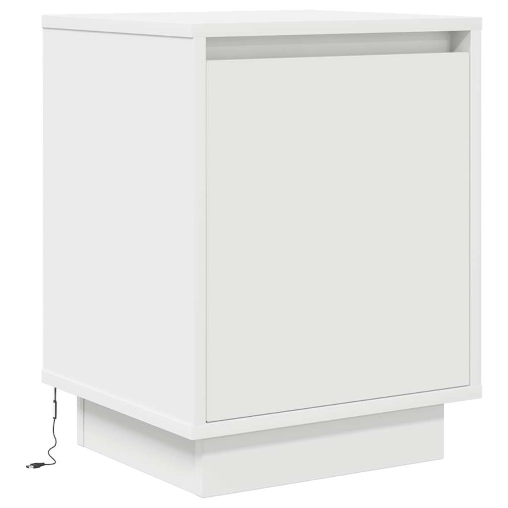Bedside Cabinet with LED Lights White 38x34x50 cm