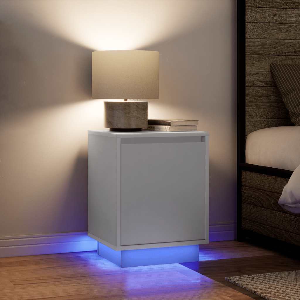 Bedside Cabinet with LED Lights White 38x34x50 cm