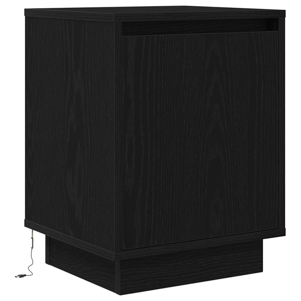Bedside Cabinet with LED Lights Black 38x34x50 cm