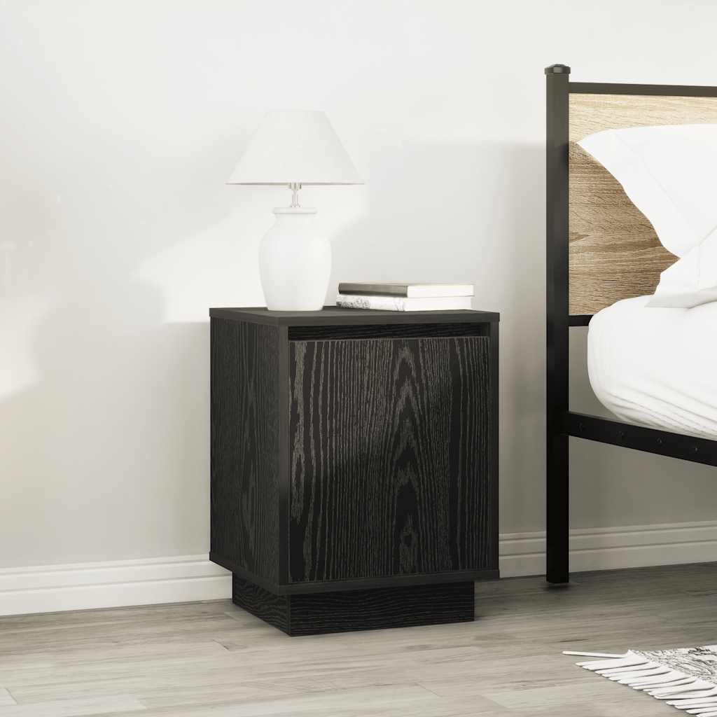 Bedside Cabinet with LED Lights Black 38x34x50 cm