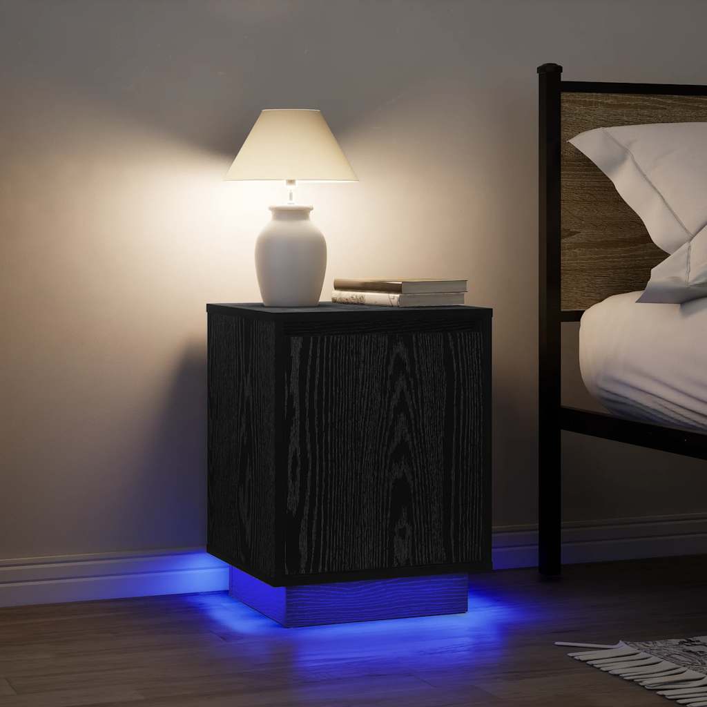 Bedside Cabinet with LED Lights Black 38x34x50 cm