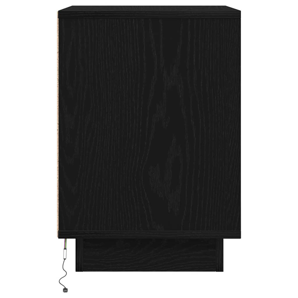 Bedside Cabinet with LED Lights Black 38x34x50 cm