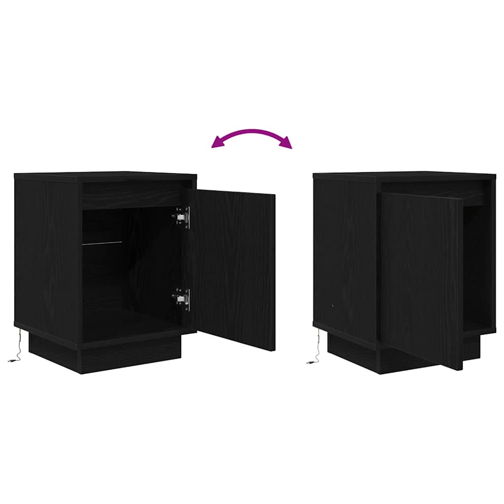 Bedside Cabinet with LED Lights Black 38x34x50 cm