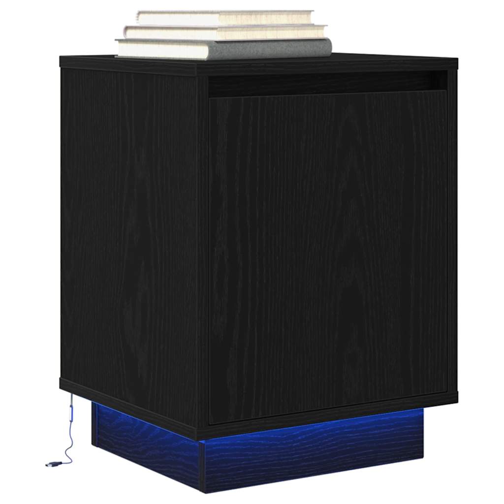 Bedside Cabinet with LED Lights Black 38x34x50 cm