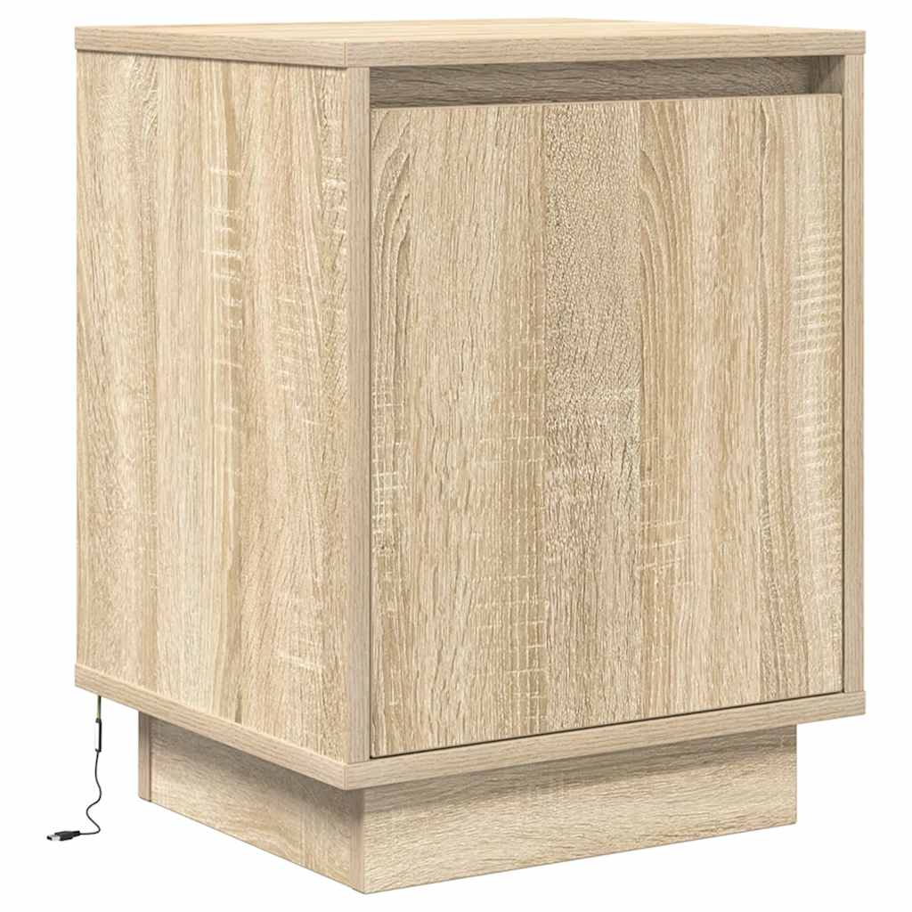 Bedside Cabinet with LED Lights Sonoma Oak 38x34x50 cm