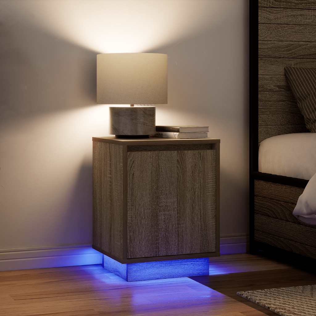 Bedside Cabinet with LED Lights Sonoma Oak 38x34x50 cm