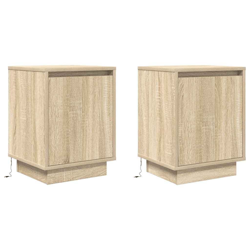 Bedside Cabinets with LED Lights 2 pcs Sonoma Oak 38x34x50 cm