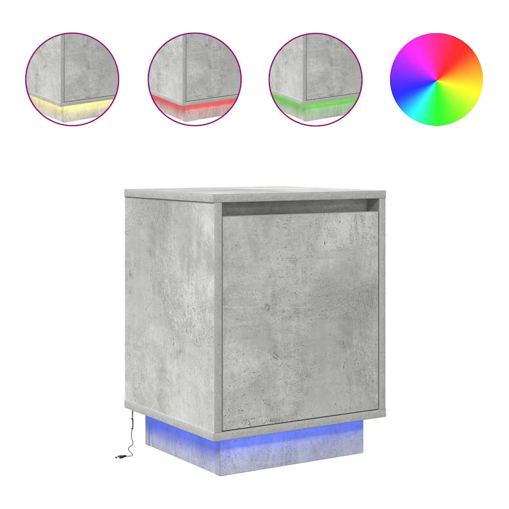 Bedside Cabinet with LED Lights Concrete Grey 38x34x50 cm