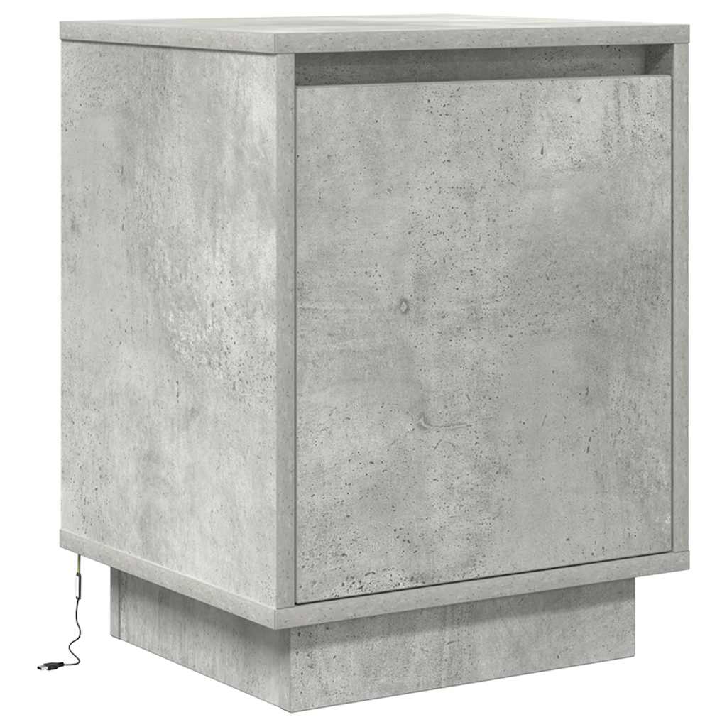 Bedside Cabinet with LED Lights Concrete Grey 38x34x50 cm