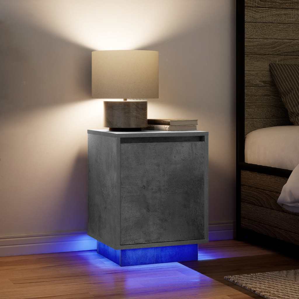 Bedside Cabinet with LED Lights Concrete Grey 38x34x50 cm