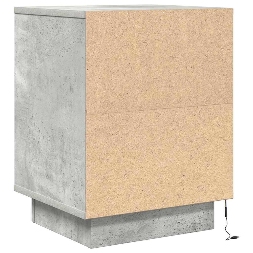 Bedside Cabinet with LED Lights Concrete Grey 38x34x50 cm