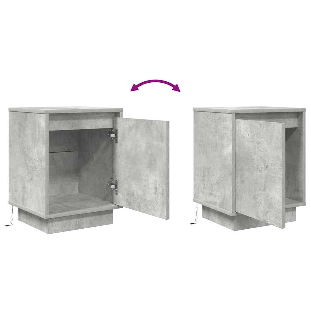 Bedside Cabinet with LED Lights Concrete Grey 38x34x50 cm