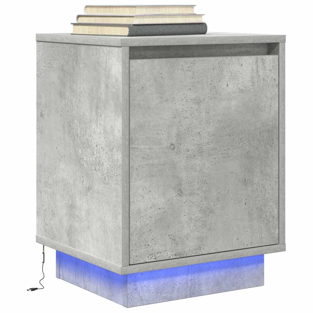 Bedside Cabinet with LED Lights Concrete Grey 38x34x50 cm
