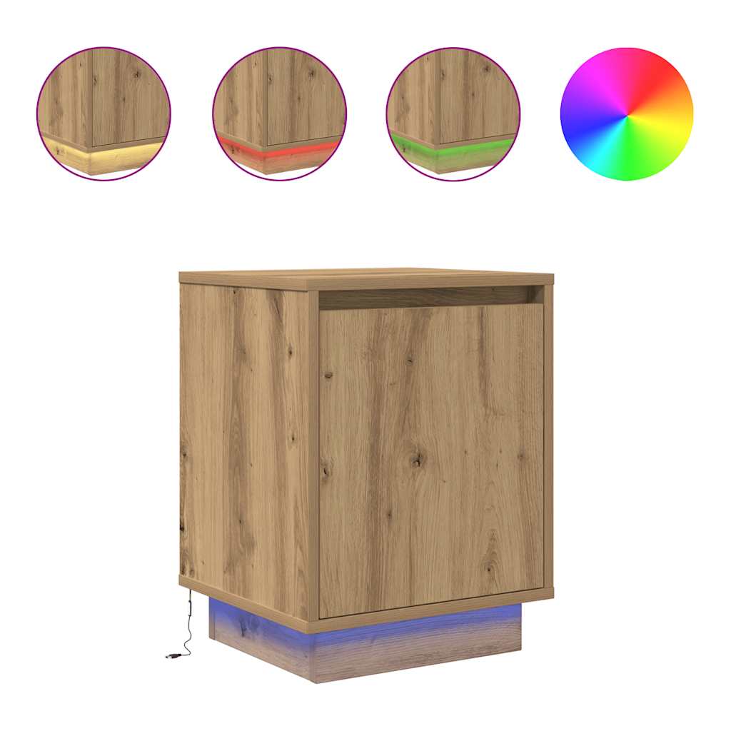 Bedside Cabinet with LED Lights Artisan Oak 38x34x50 cm