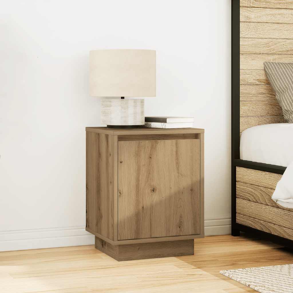 Bedside Cabinet with LED Lights Artisan Oak 38x34x50 cm