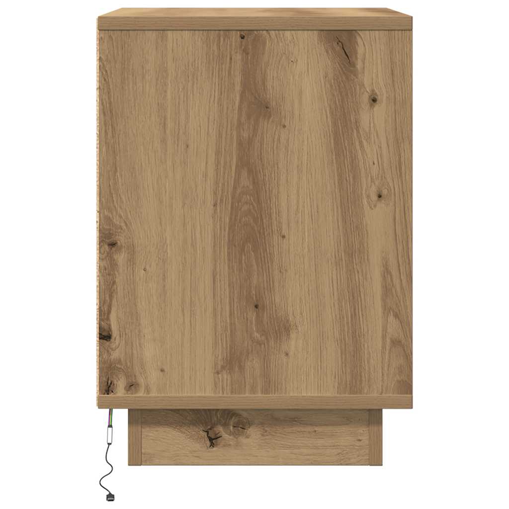 Bedside Cabinet with LED Lights Artisan Oak 38x34x50 cm