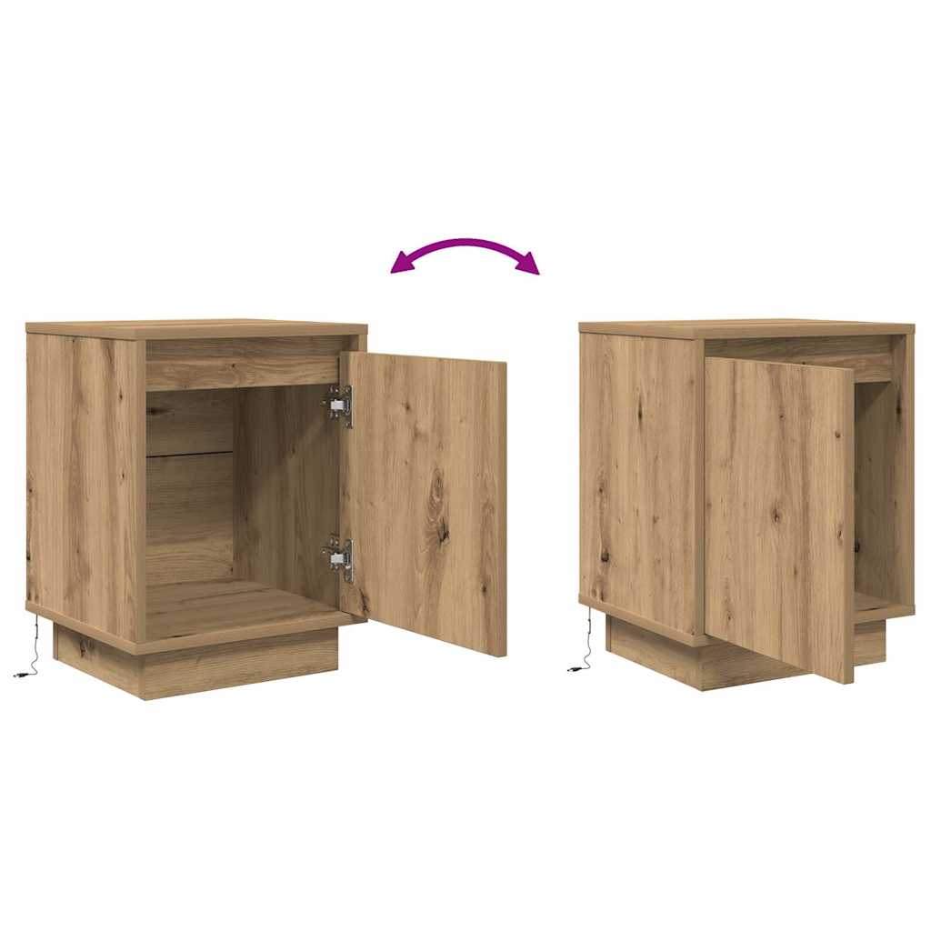 Bedside Cabinet with LED Lights Artisan Oak 38x34x50 cm