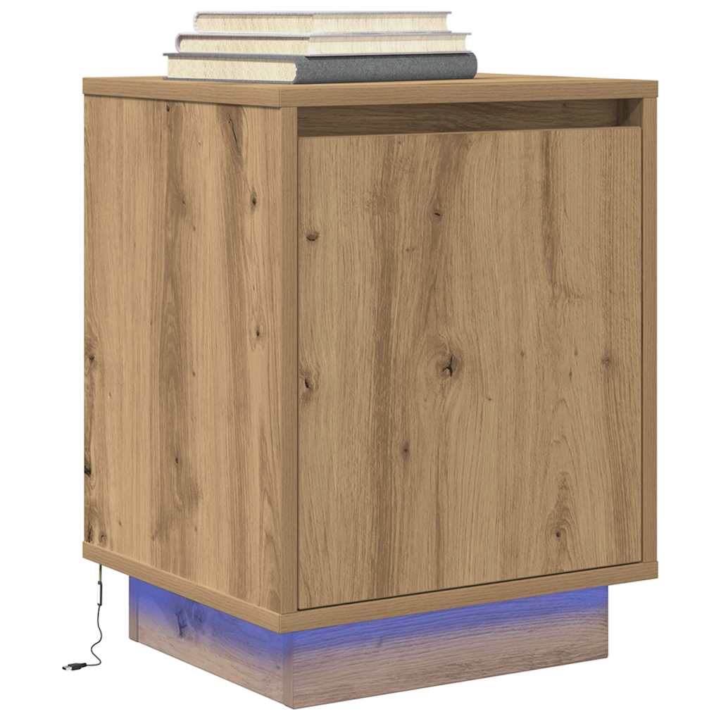Bedside Cabinet with LED Lights Artisan Oak 38x34x50 cm