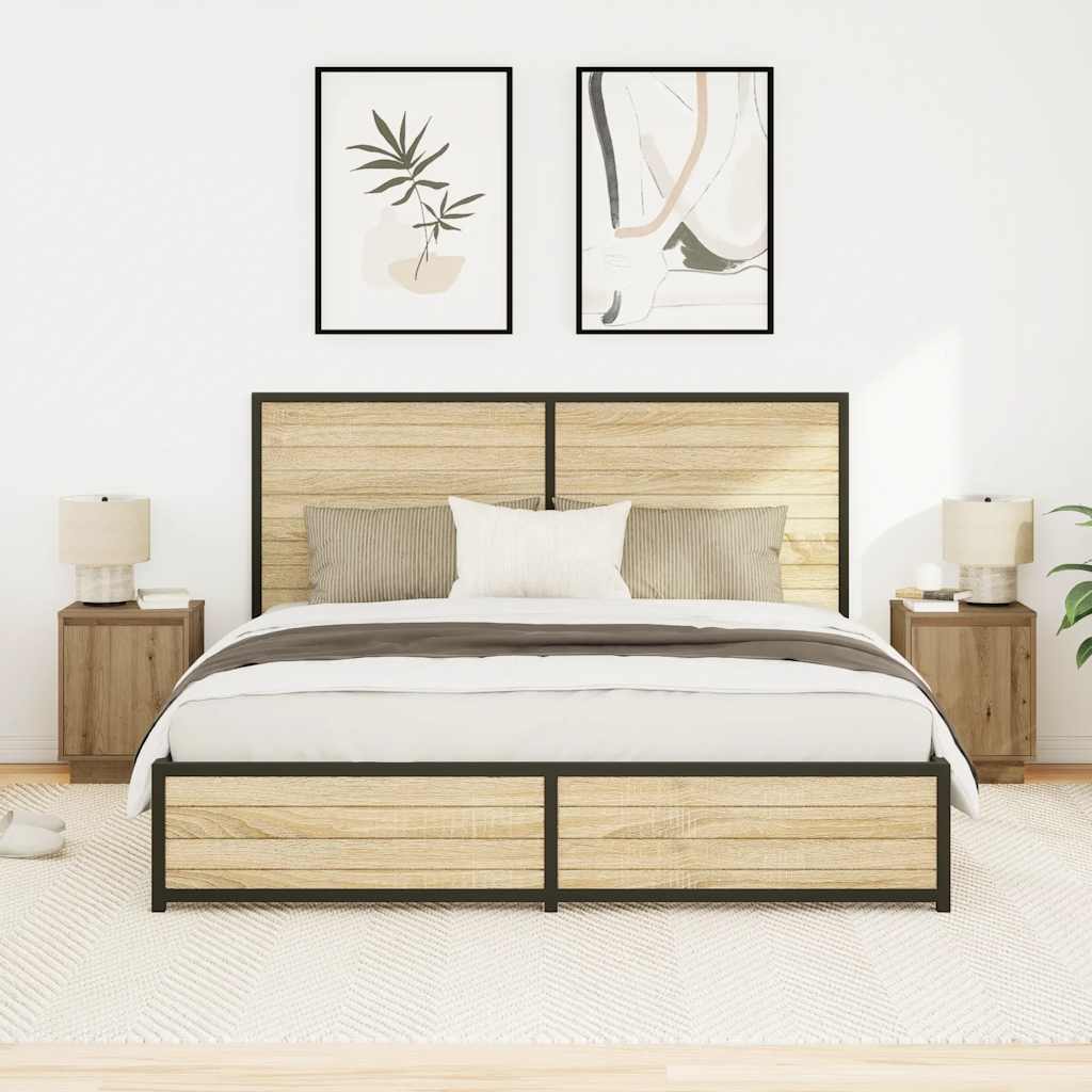 Bedside Cabinets with LED Lights 2 pcs Artisan Oak 38x34x50 cm